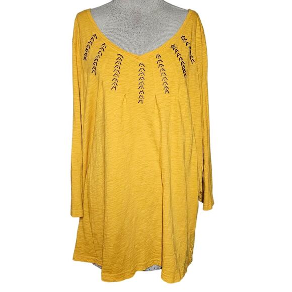 Yellow Cotton Embellished Top Size 3X - Picture 1 of 4